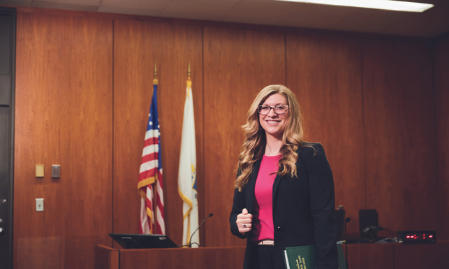 Carrie Kenniston '13 in the Hampden County courtroom