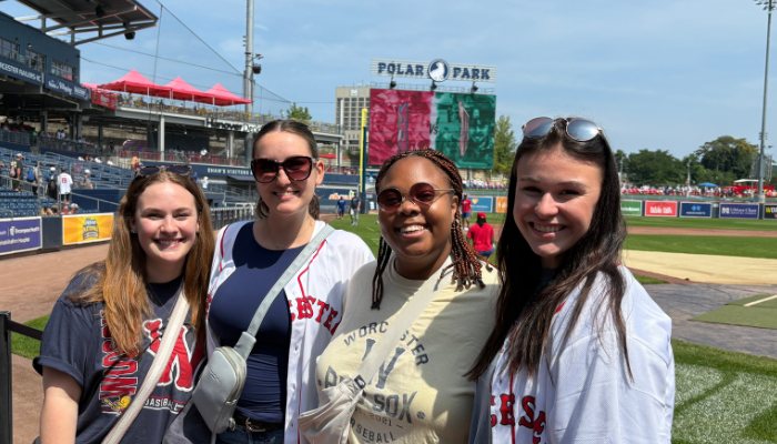 Lasell community members at a Worcester Red Sox game