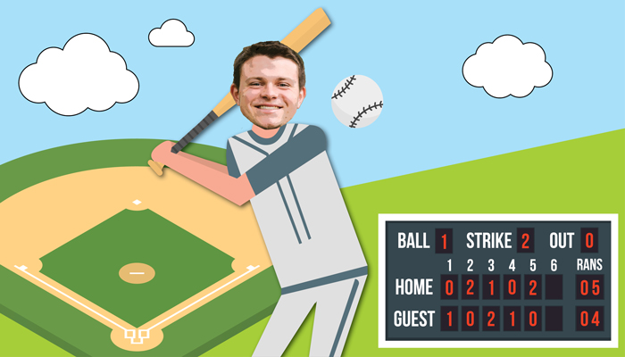 Cartoon of Brian Cohen playing baseball