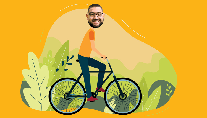 Cartoon of Yavuz Kiremit on a bike