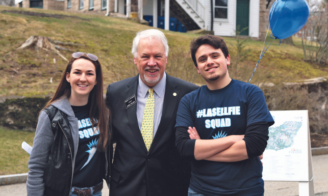 President Michael B. Alexander with Blue Key Society students in 2016