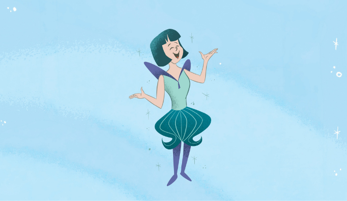 Illustration of a futuristic fashion student and clothes