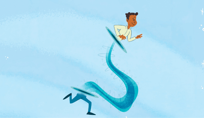 Illustration of a student "teleporting" 