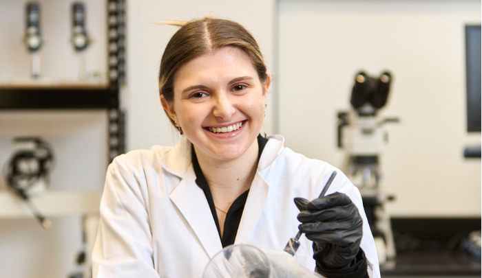 Rose Rudich '27 in a Lasell forensic science lab