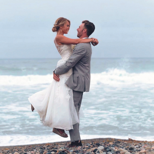 Melissa Cooley '16 and Kevin Post '15 at their wedding in San Clemente, California