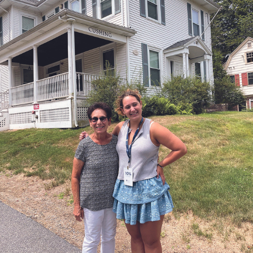 Jacqueline Wolf Kihm '68 with granddaughter on Lasell campus tour