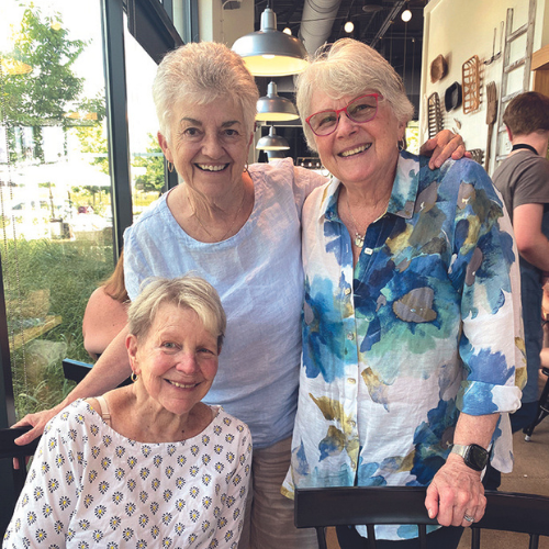 Jan Sloclum '64 (left), Claire Monahan Knox '64 (middle), and Sally Hemenway Hall '64 
