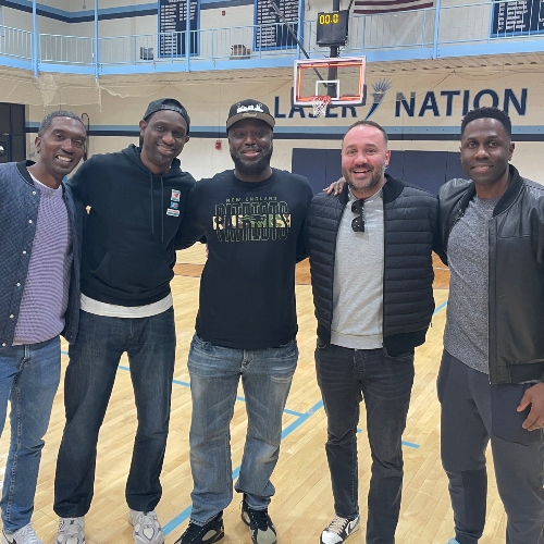 Greg Walker '05, Evans Cazeau '04, Pierre Francois '01, Erik Costin '02 P'27, and Stern Chamblain '05.