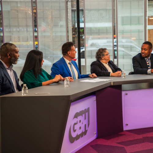 Pictured from left: Paul  Francisco, chief of DEI, State Street Corp.; Liseth Velez, founder and CEO, LJV Development; Alberto Vasallo III,  CEO, El Mundo Boston; Grace Moreno, CEO, Unidos in Power; and Yordan Villalon '17.
