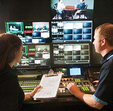 Students in television studio