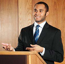 student making presentation