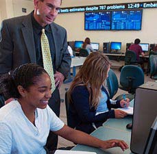professor working with students